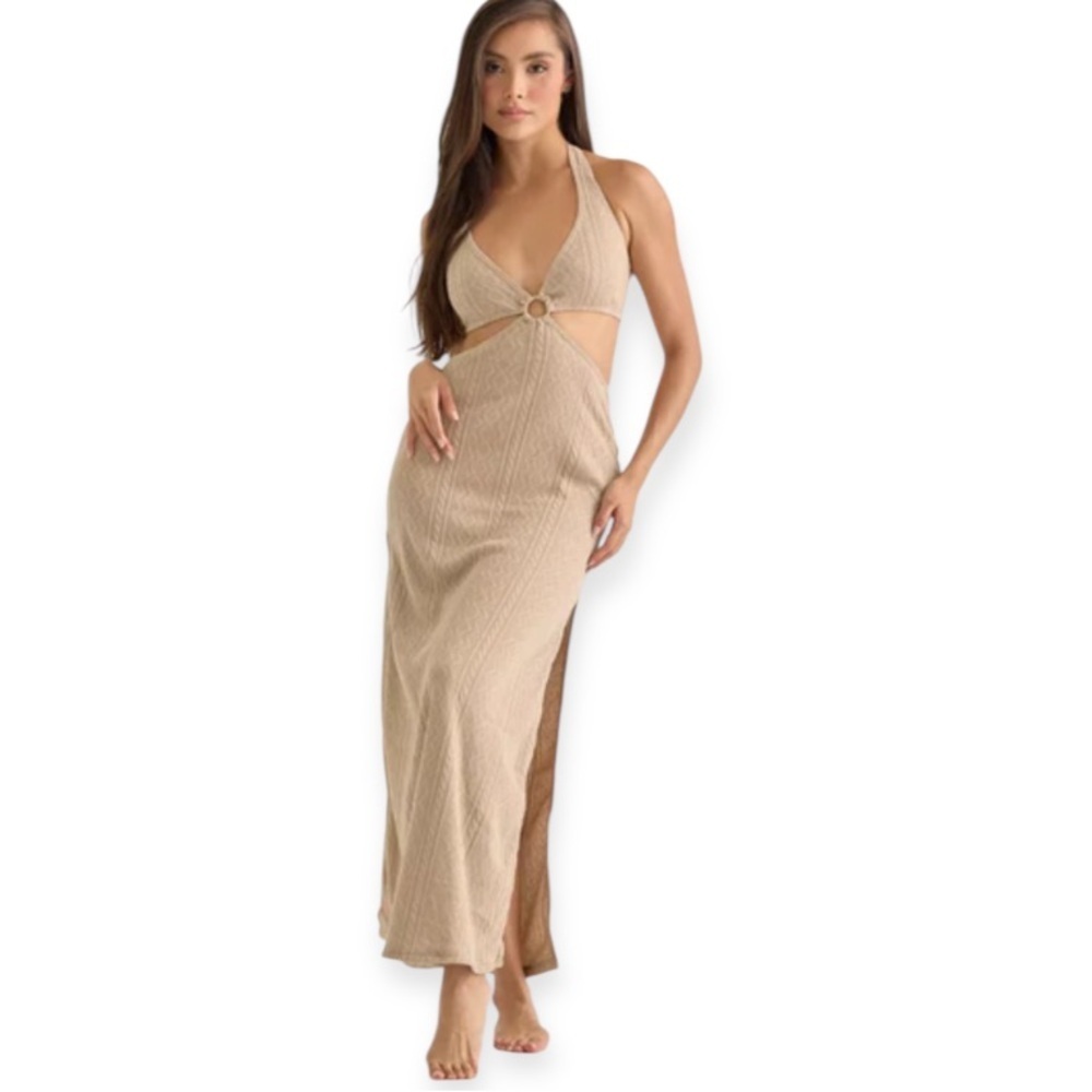 Beige Botany Knit Cut Out Maxi Dress Sand Taupe Size Small - Picture 15 of 16
